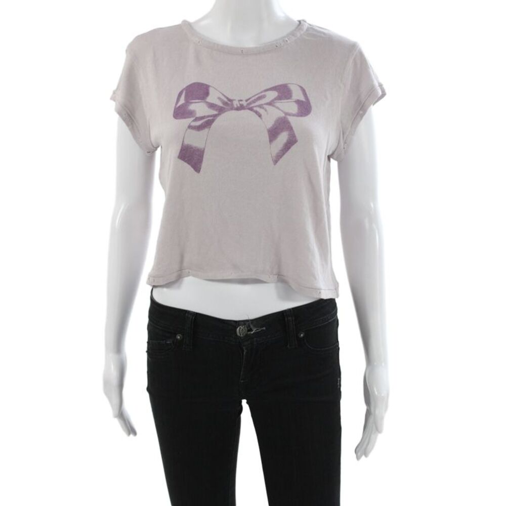 Love Shack Fancy Women Cropped Purple Graphic Jersey T-Shirt Size S